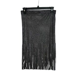 Dries Van Noten Crystal Mesh Fringe Skirt Size 38